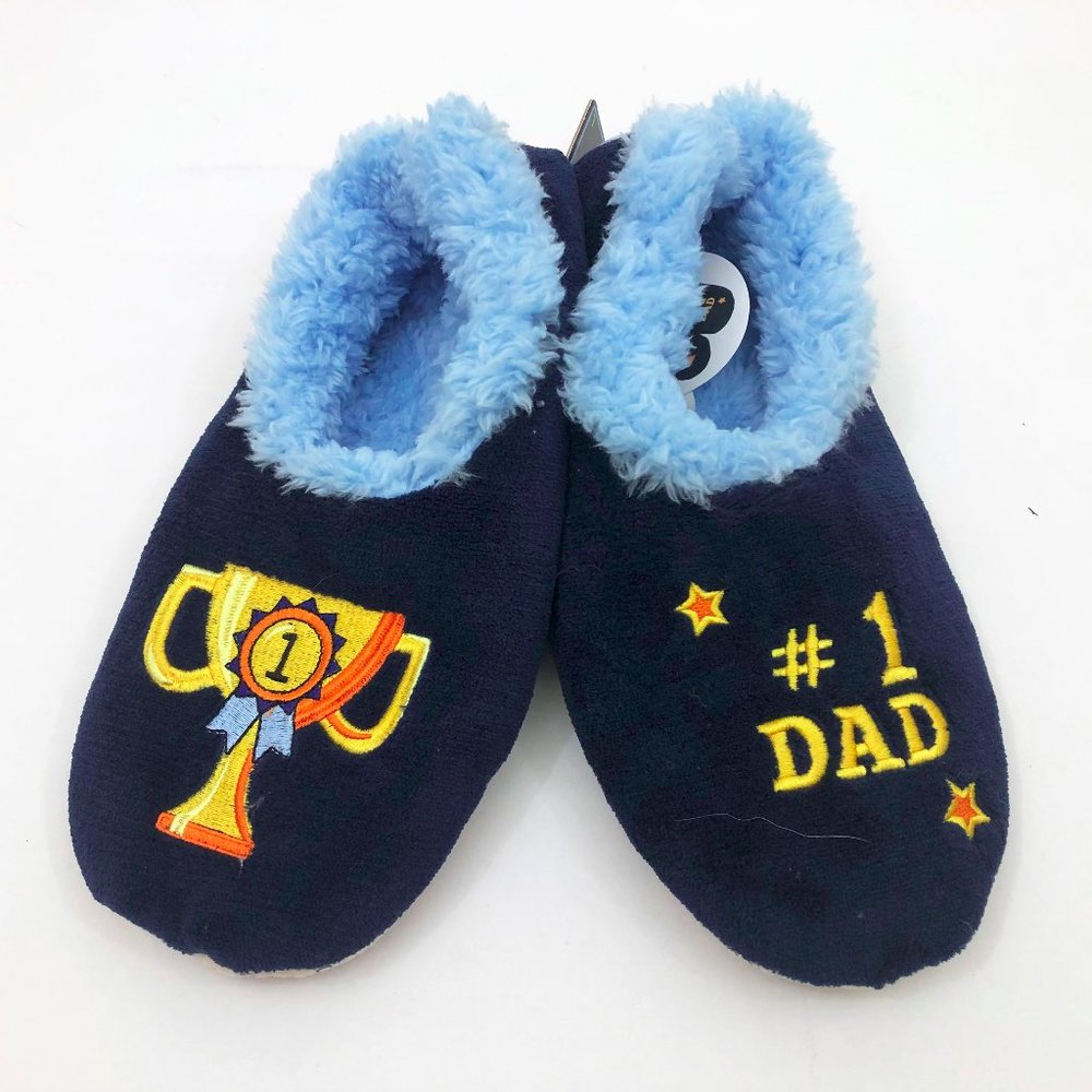 NWT Snoozies Men's #1 DAD Slippers Large 11/12 Navy Blue Non Skid Soles